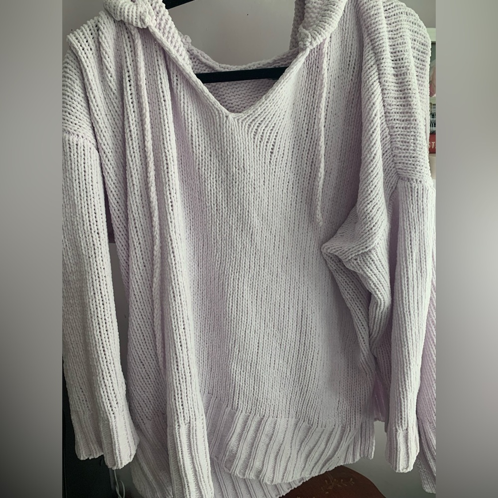 Aerie Oversized Knit High Low Hooded Sweater